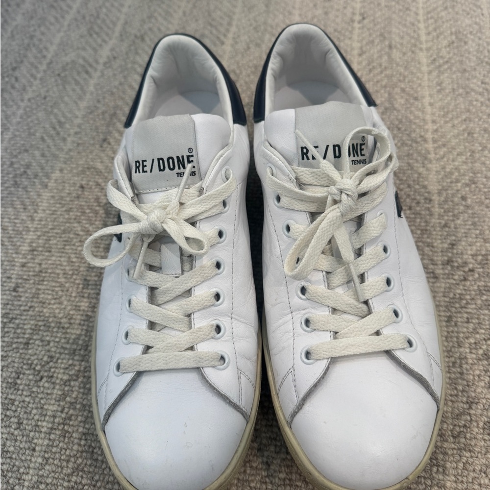 Re/Done White and Navy 70’s Sneakers